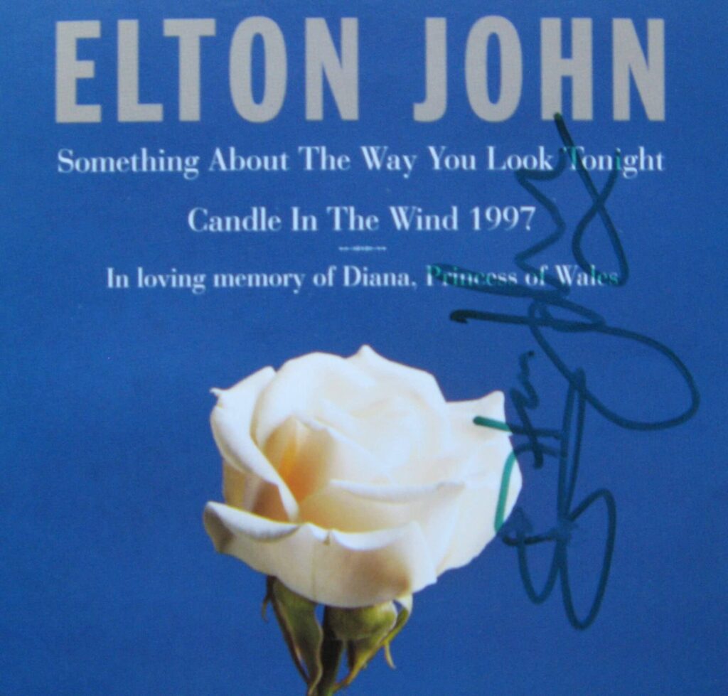 Elton John hand signed Something About The Way You Look Tonight, Candle in the Wind 1997 CD single