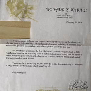 Ronald G Wayne Autograph