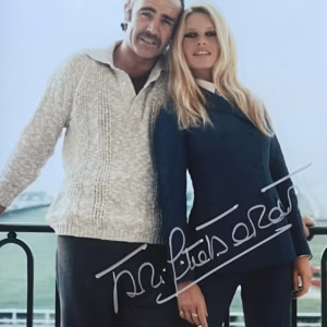 Brigitte Bardot Hand Signed Photo: 10x8 colour Bardot and Sean Connery image, product details, COA included, Buy Movie memorabilia from Presley Collectibles, trackable delivery.