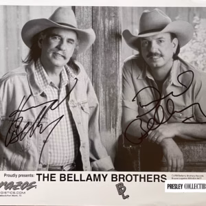 The Bellamy Brothers Autographs: black and white 10"x8" signed promo photo, COA, money back guarantee, secure worldwide delivery, Presley Collectibles.