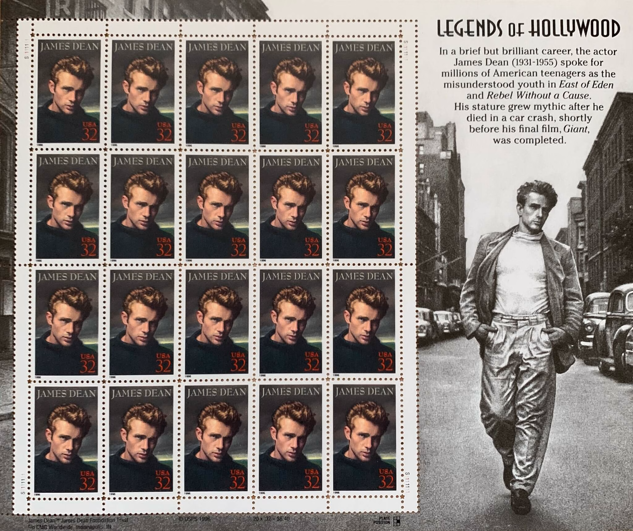 James Dean Stamp Sheet 1996