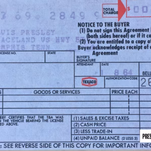 Elvis Presley Texaco Credit Card Slip