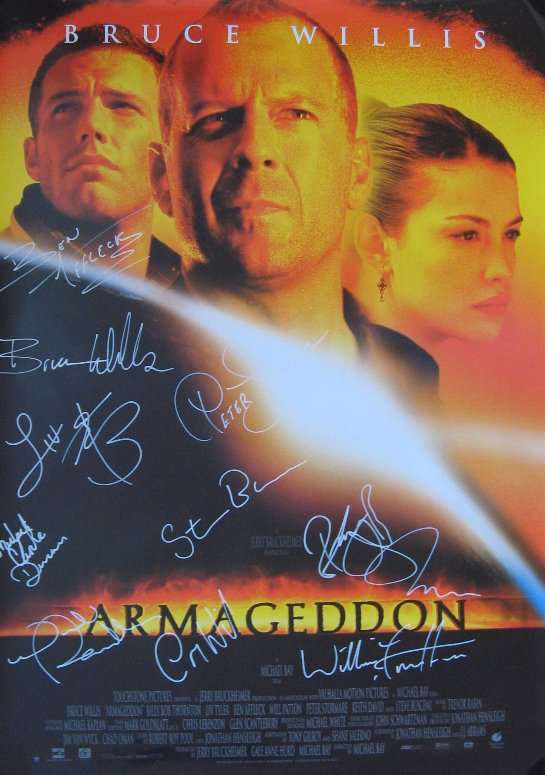 Armageddon Cast Signed Poster original 27.6x39.6 inch movie poster signed by Bruce Willis Ben Affleck Liv Tyler Billy Bob Thornton with COA worldwide delivery