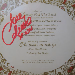 Celine Dion Hand Signed Beauty and The Beast CD Single