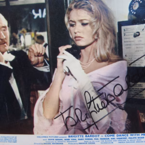 Brigitte Bardot Come Dance With Me: 10x8 Columbia lobby card pink dress booth, product details, COA included, Buy Movie memorabilia from Presley Collectibles, tracked delivery.