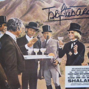 Brigitte Bardot Shalako signed 10x8 lobby card, black ink on top hat champagne pose, COA, trackable delivery.