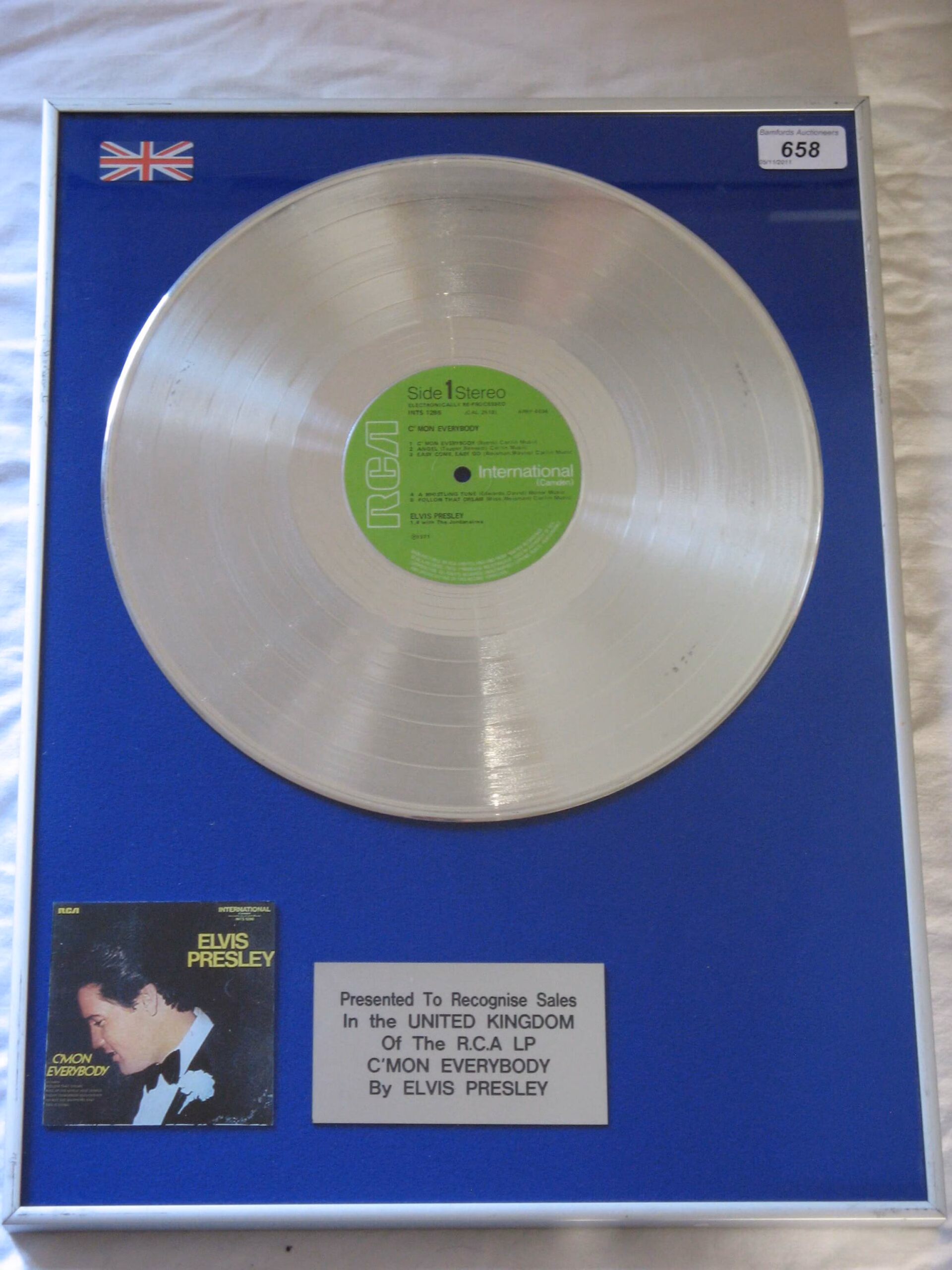 Elvis Presley C'mon Everybody Platinum. Elvis Presley C’mon Everybody platinum record presentation in very good condition – authentic music award presentation with worldwide shipping and market leading 90-day money back guarantee.