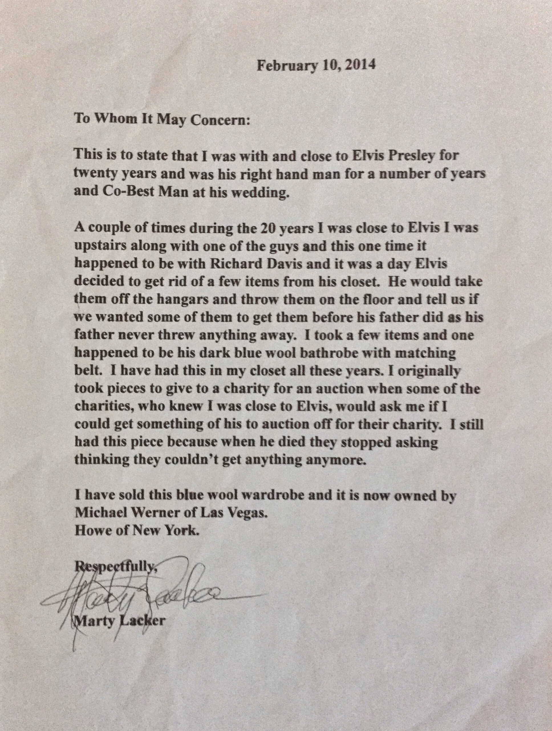 Elvis Presley Bathrobe COA