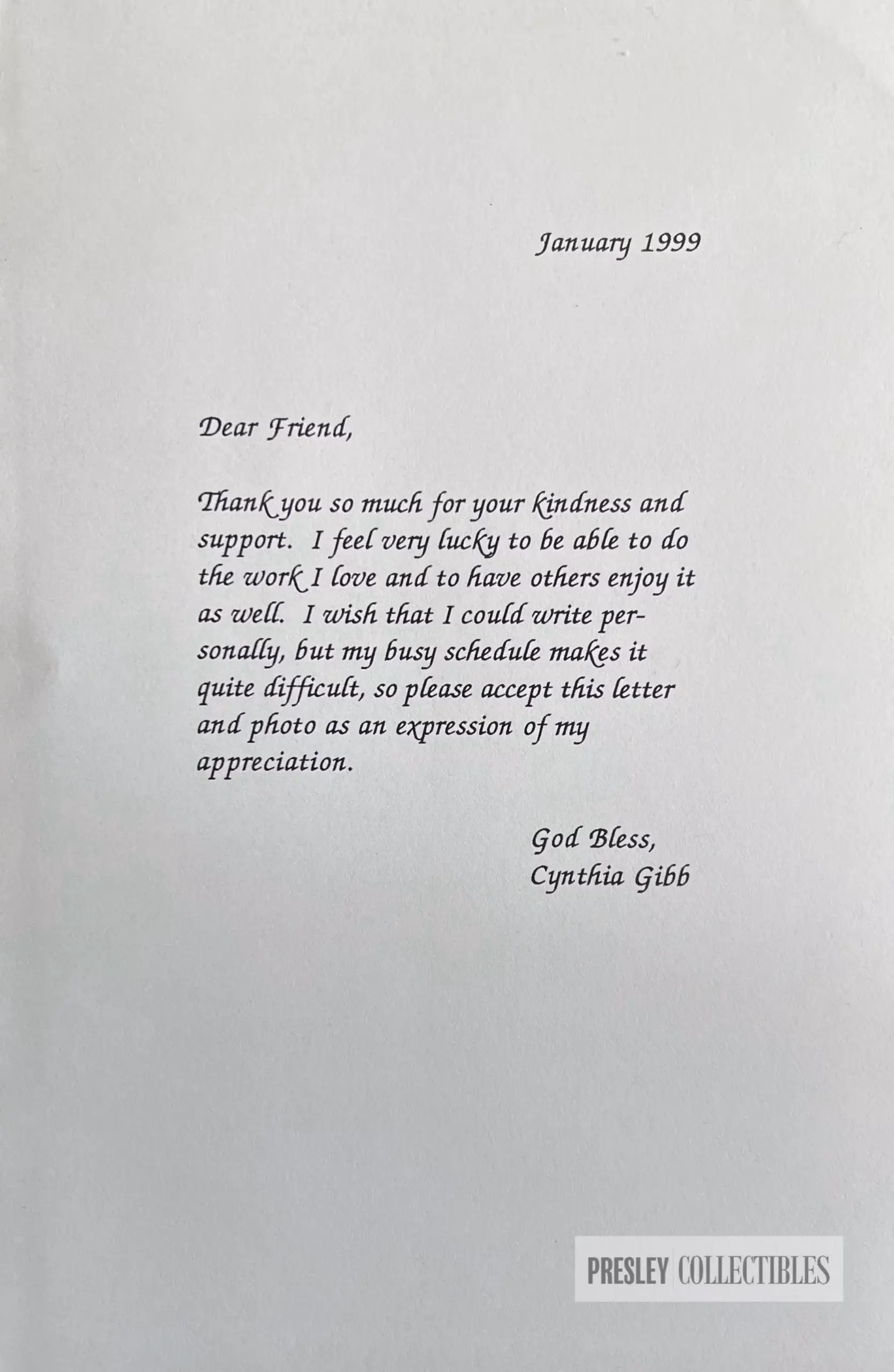 Cynthia Gibb Autograph