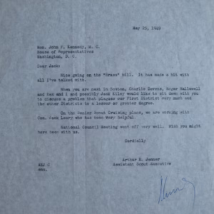 JFK: "Hand Signed Letter Dated May 25, 1949 (Signed As President in 1962)"