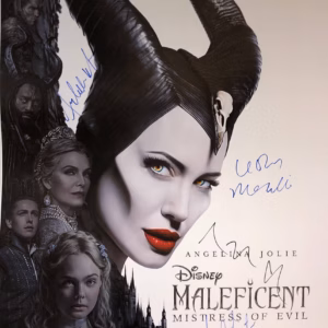 Maleficent 2 Cast Signed Movie Poster 24"x36" full colour movie poster autographed in blue and black inks by Angelina Jolie, Elle Fanning, Michelle Pfeiffer and cast, COA and trackable worldwide delivery, Buy movie memorabilia from Presley Collectibles.