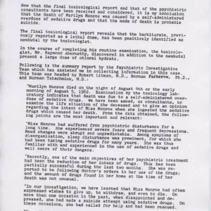 Marilyn Monroe Autopsy Report