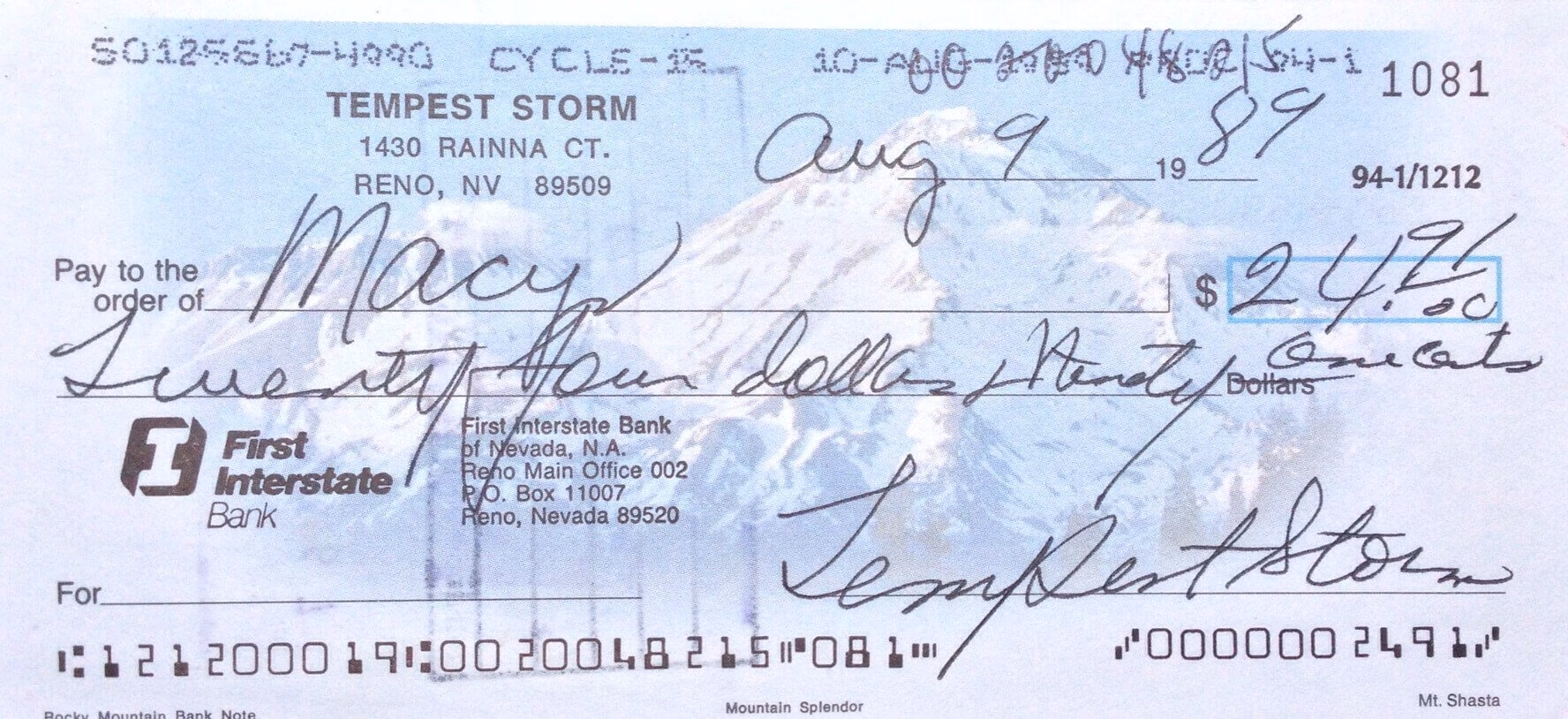 Tempest Storm Autograph