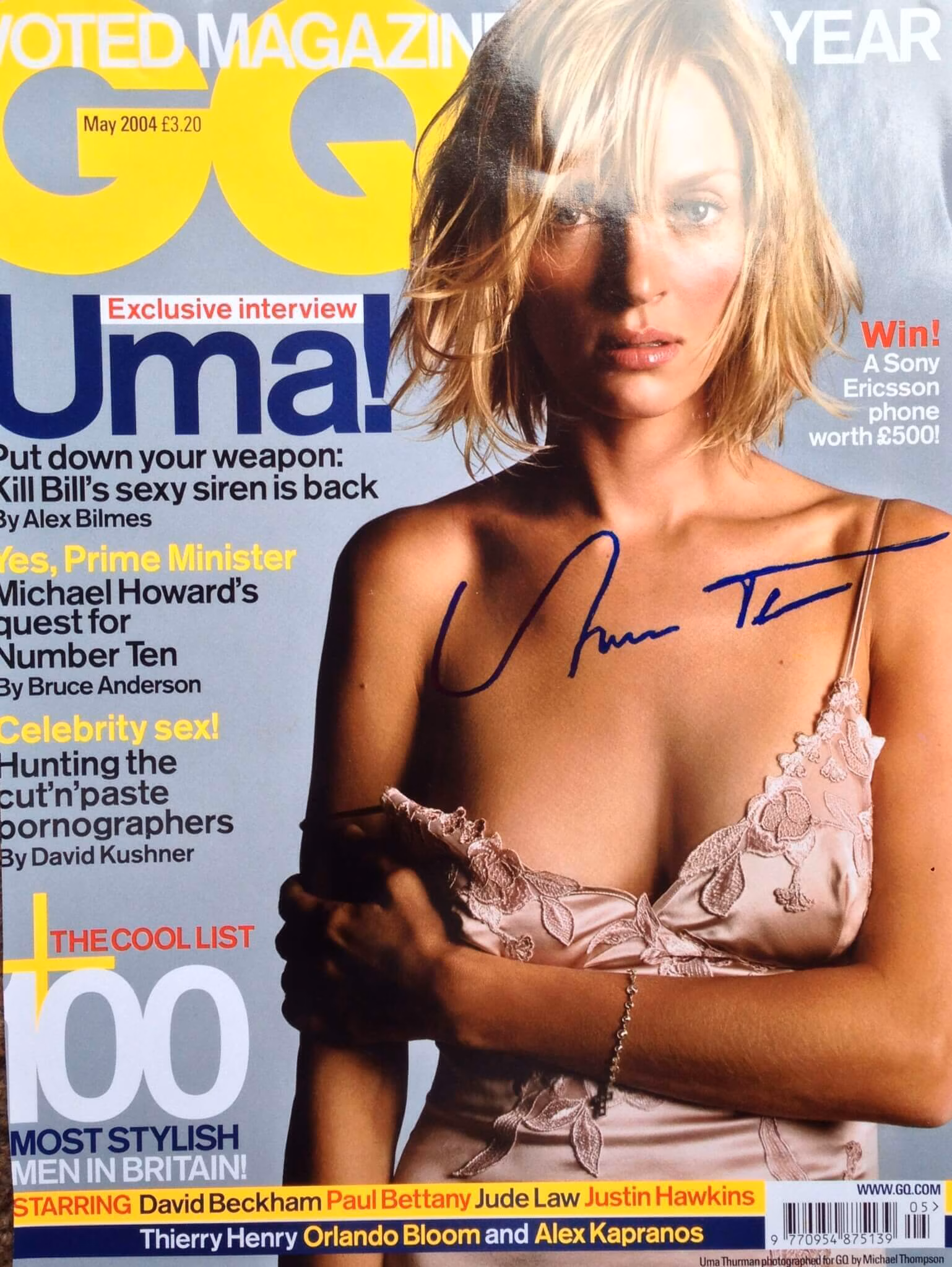 Uma Thurman: Hand Signed May 2004 "GQ" Magazine Cover