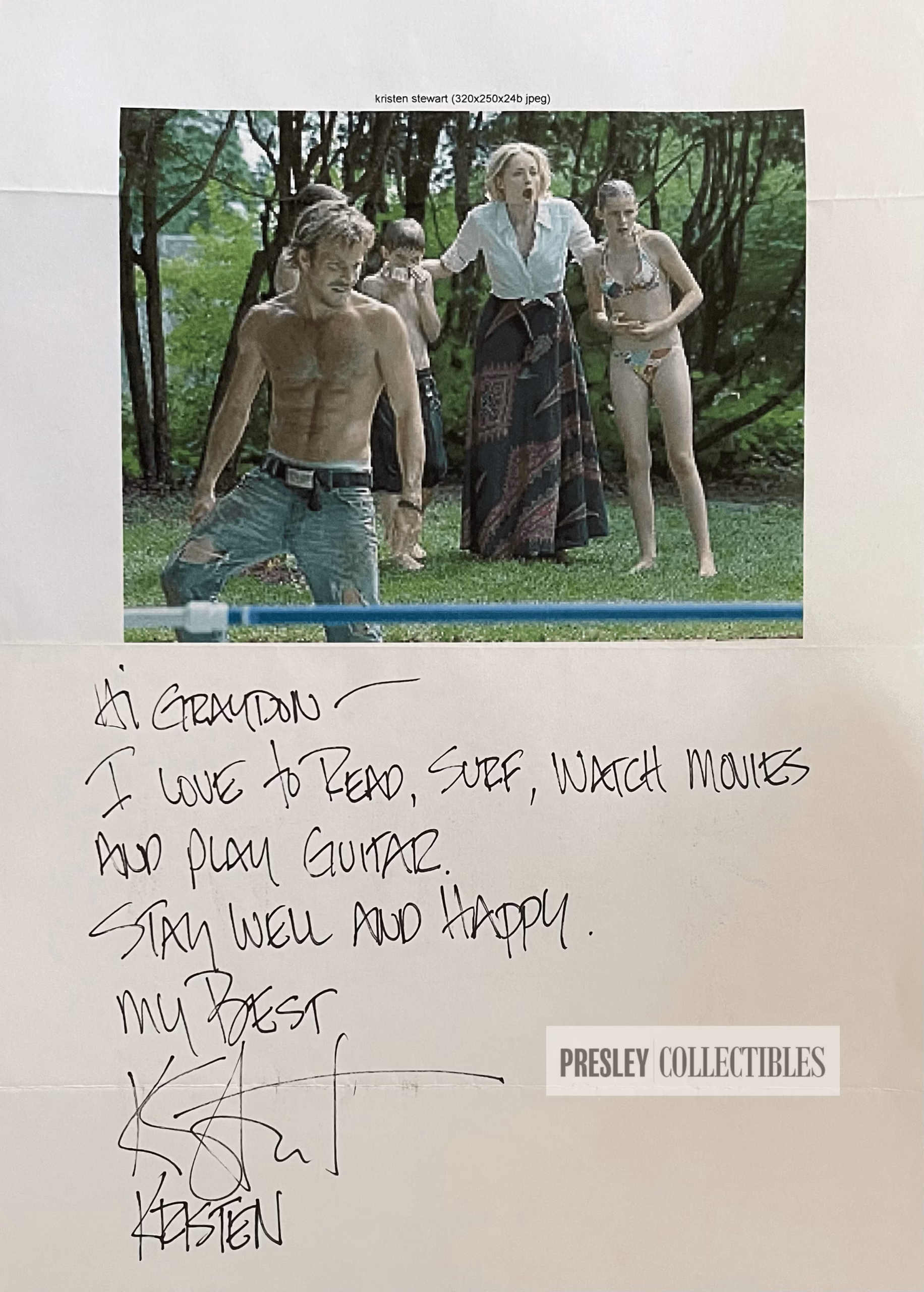 Kristen Stewart Autographed Paper