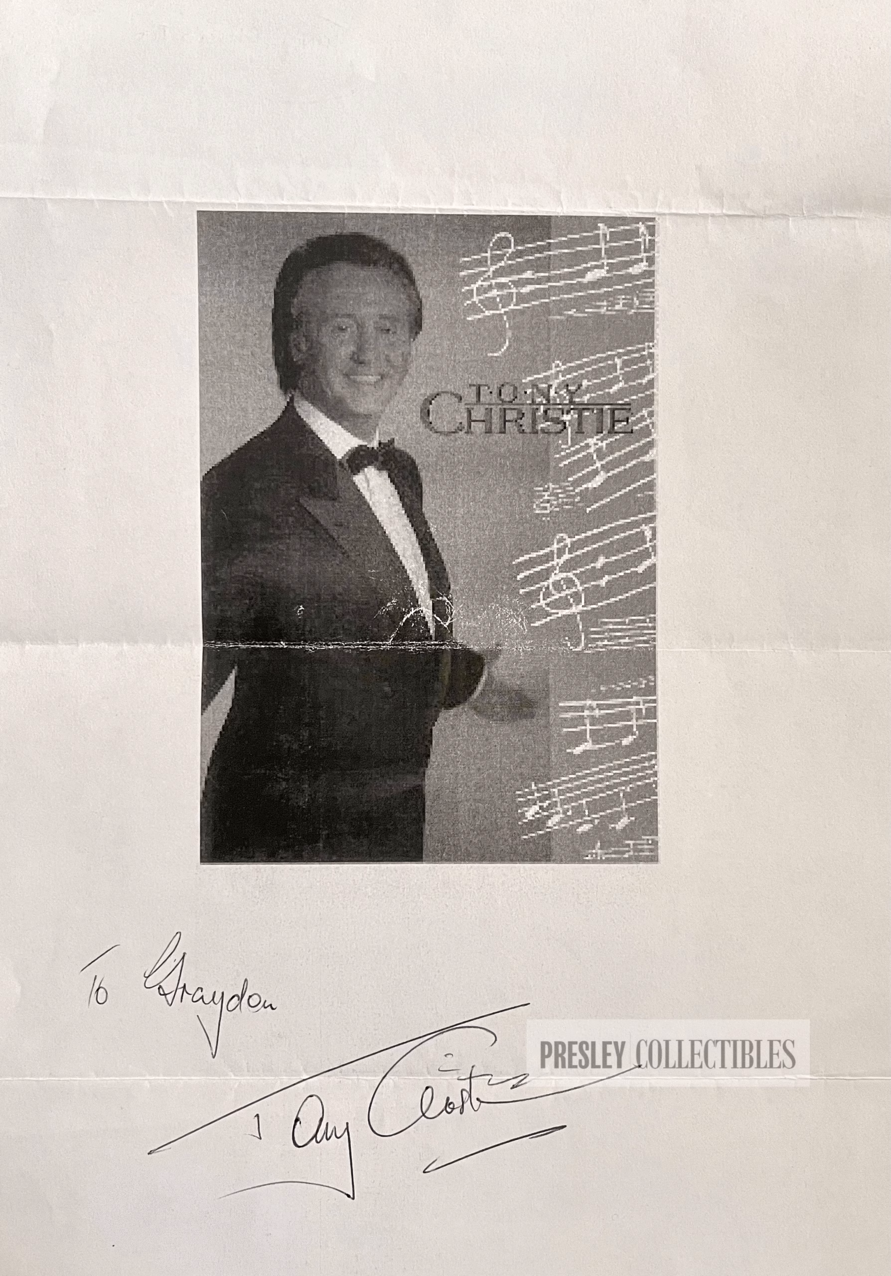 Tony Christie Signed Paper