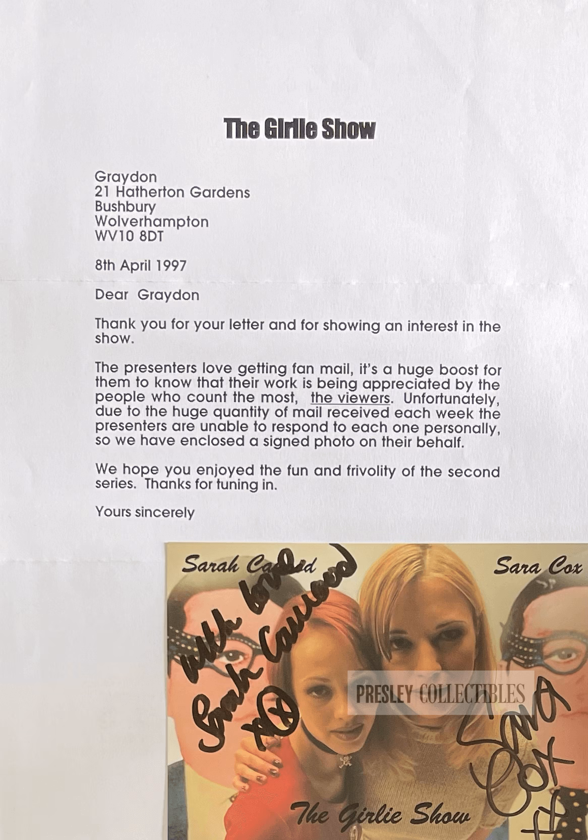 Sara Cox & Sarah Cawood Autographs