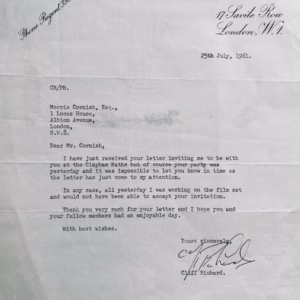 Cliff Richard Signed Letter