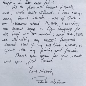 Paula O'Sullivan Autograph