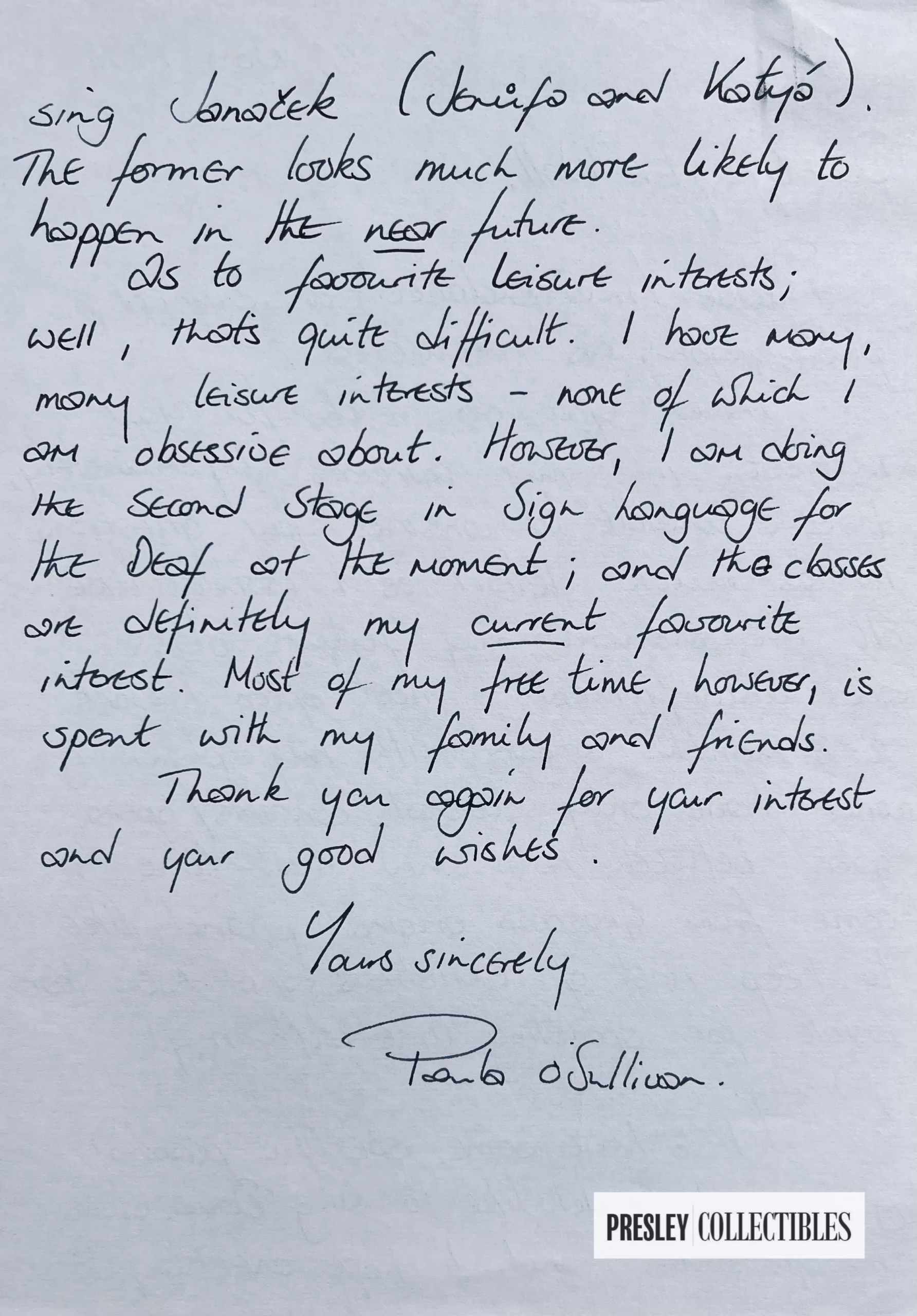 Paula O'Sullivan Autograph