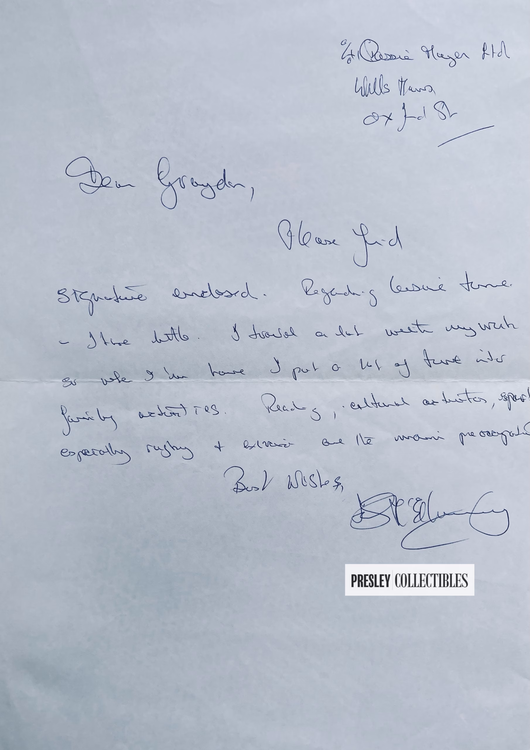 Ian McElhinney Signed Letter
