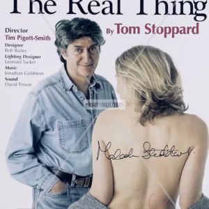 Double sided colour theatre flyer for The Real Thing at His Majesty’s Theatre Aberdeen featuring Malcolm Stoddard Autograph, signed in black ink with COA, provenance documentation and worldwide shipping.