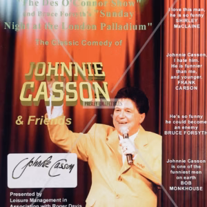Single-sided Pavilion Theatre Rhyl flyer signed by Johnnie Casson on white signature sticker, Johnnie Casson Signed Flyer, comedy memorabilia with COA, provenance and worldwide shipping.