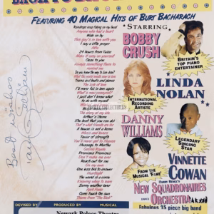 Single sided Back to Bacharach theatre flyer from Newark Palace Theatre featuring Danny Williams Autograph in blue ink with Best wishes inscription, original music memorabilia with COA, provenance documentation and worldwide shipping.