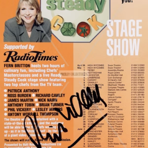 Single sided Big Ready Steady Cook UK tour flyer featuring Phil Vickery Autograph in bold black ink, original TV show promotional flyer with COA, provenance documentation and worldwide shipping.