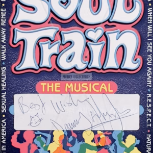 Danny John-Jules Autograph in blue ink on a Soul Train Victoria Palace Theatre flyer, with “Best wishes”, Cat cartoon, COA, provenance and worldwide shipping.