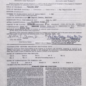 Willie Greene Jr Autograph hand‑signed AFTRA contract featuring Certificate of Authenticity and worldwide shipping.