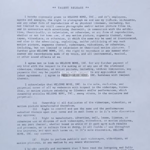 Jorge Rivero Autograph hand-signed 1986 Welcome Home Vietnam Veterans Talent Release Form featuring Certificate of Authenticity.