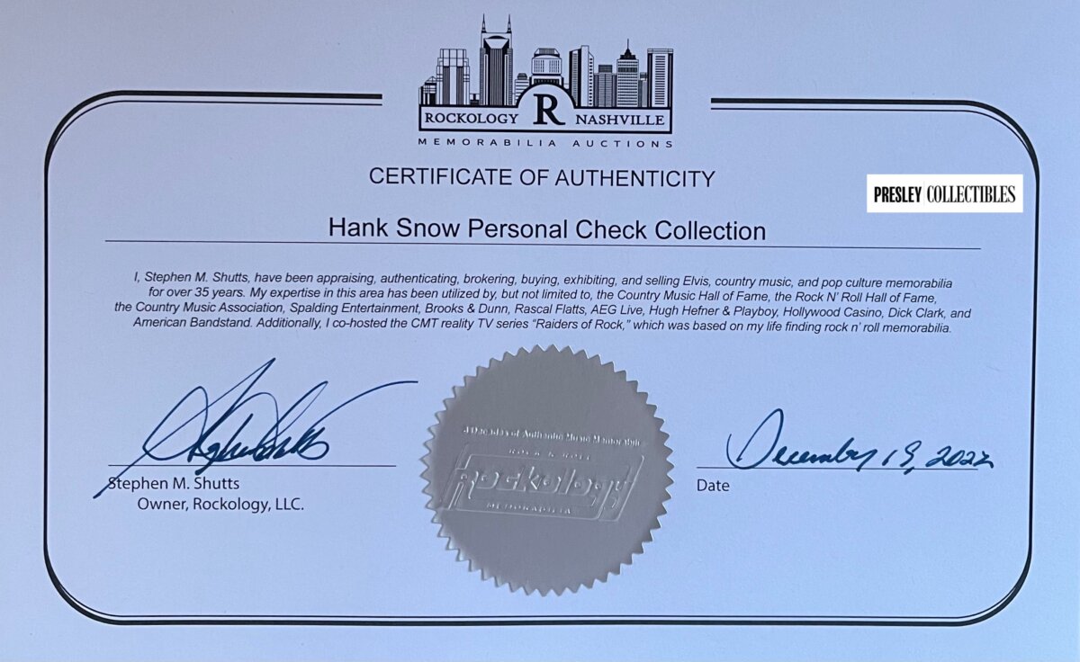 Hank Snow Autograph
