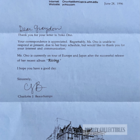 Yoko Ono Secretarial Letter